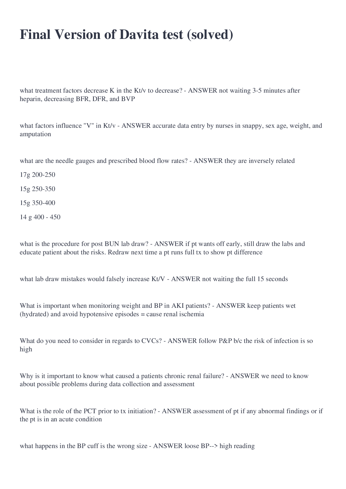 Final Version of Davita test (solved) Browsegrades